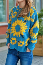Load image into Gallery viewer, Sunflower Jacquard Crewneck Long Sleeve Knit Pullover Sweater

