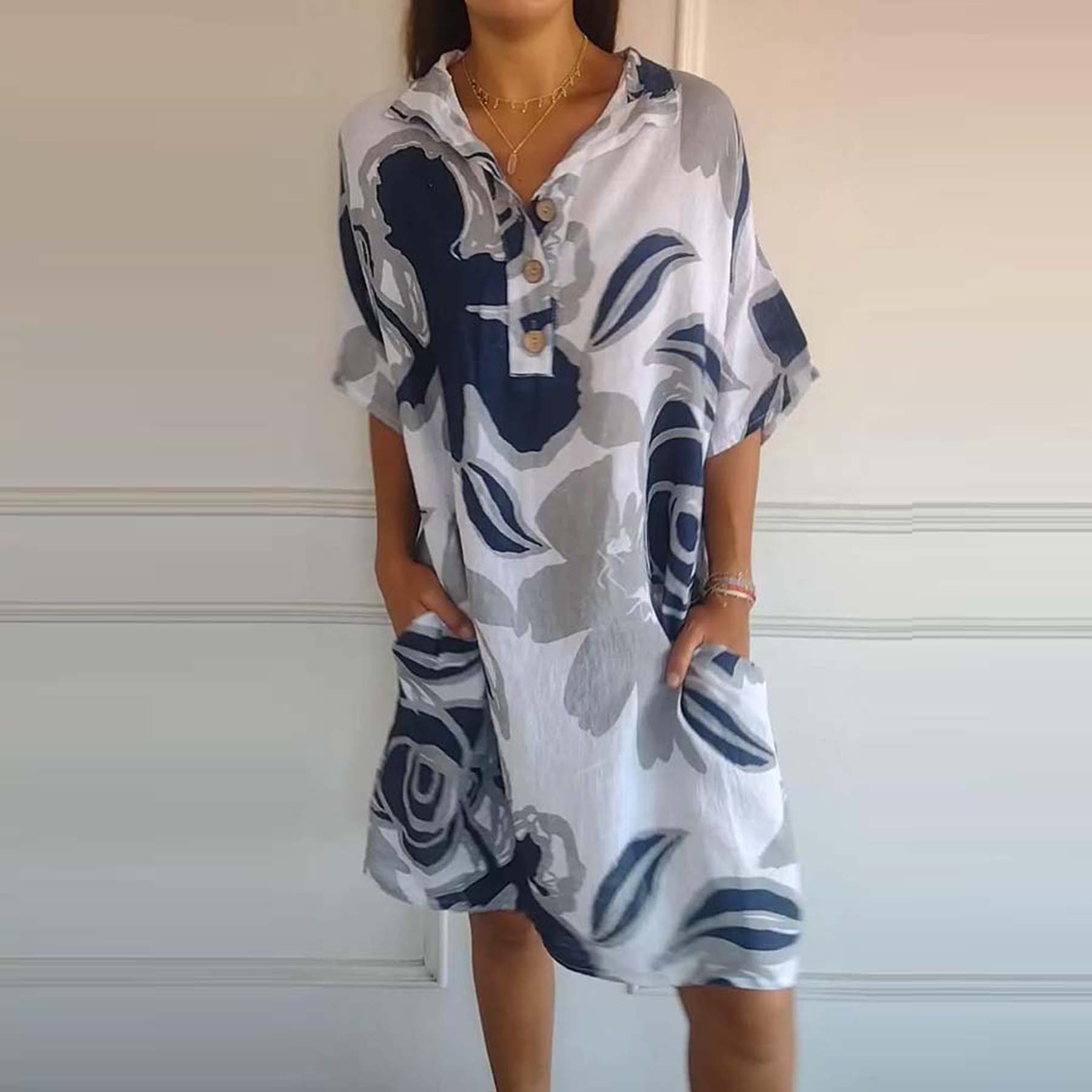 Floral Print Short Sleeves Pocket Mini Dress