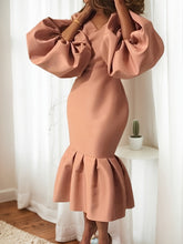 Load image into Gallery viewer, Long Lantern Sleeves V-neck Fishtail Mini Dress

