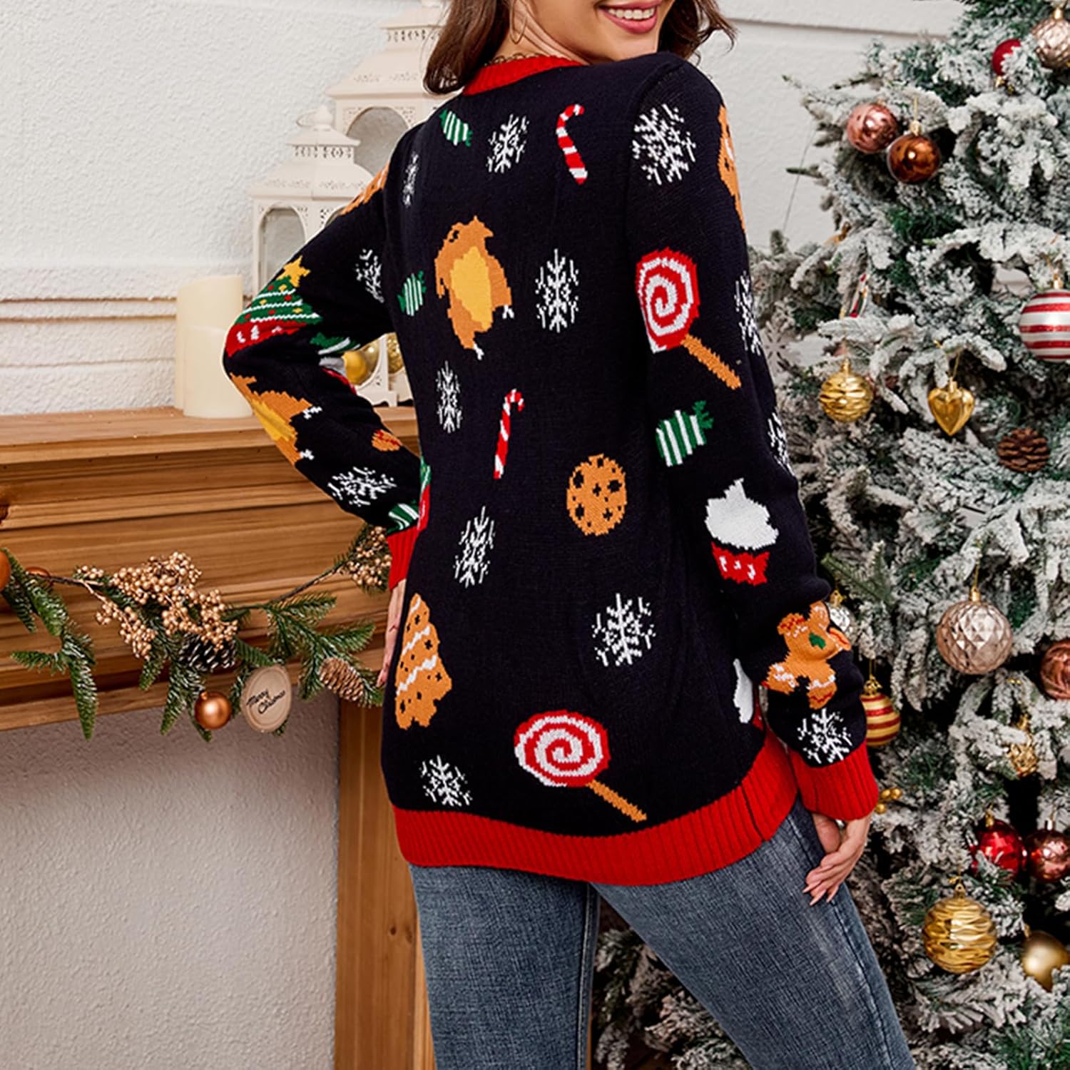 Casual Loose Long Sleeve Christmas Tree Jacquard Pullover Sweater