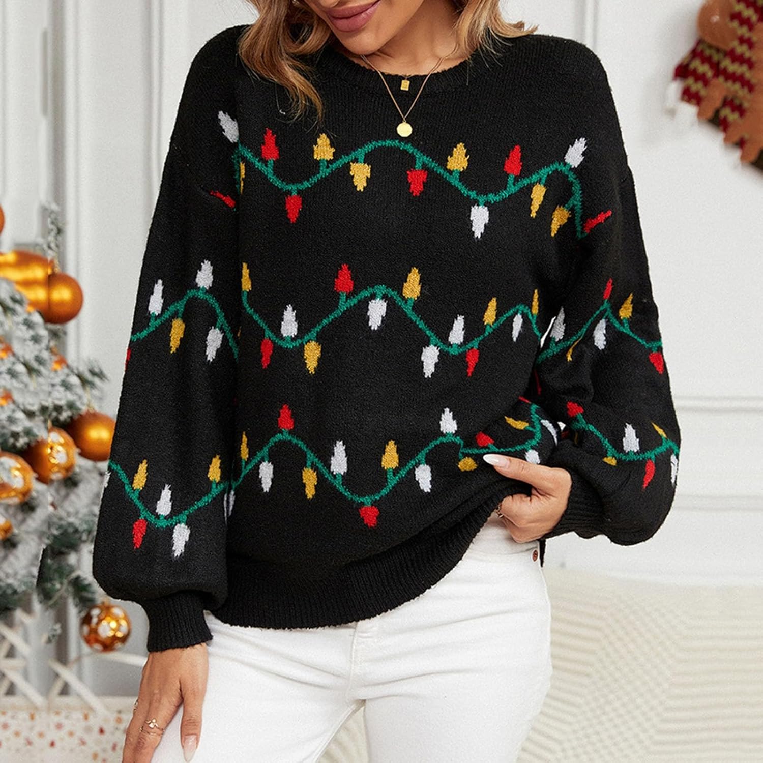 Cute Pullover Sparkly Ugly Christmas Sweater