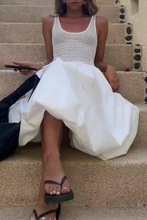 Load image into Gallery viewer, White Casual Patchwork U Neck Sleeveless Midi Dress
