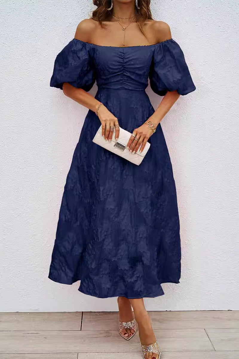 Navy Off Shoulder Ball Gown Midi Dress