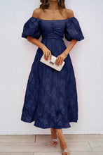 Load image into Gallery viewer, Navy Off Shoulder Ball Gown Midi Dress
