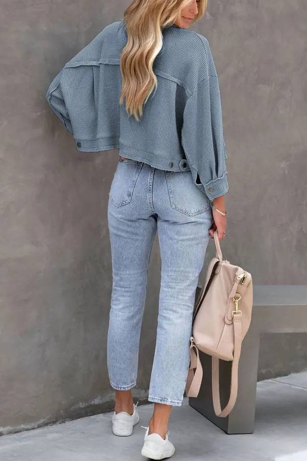 Classic Waffle Cardigan Short Top Jacket