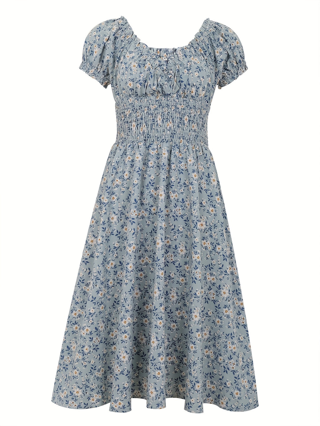 Elegant V-neck Ruched Floral Midi Dress