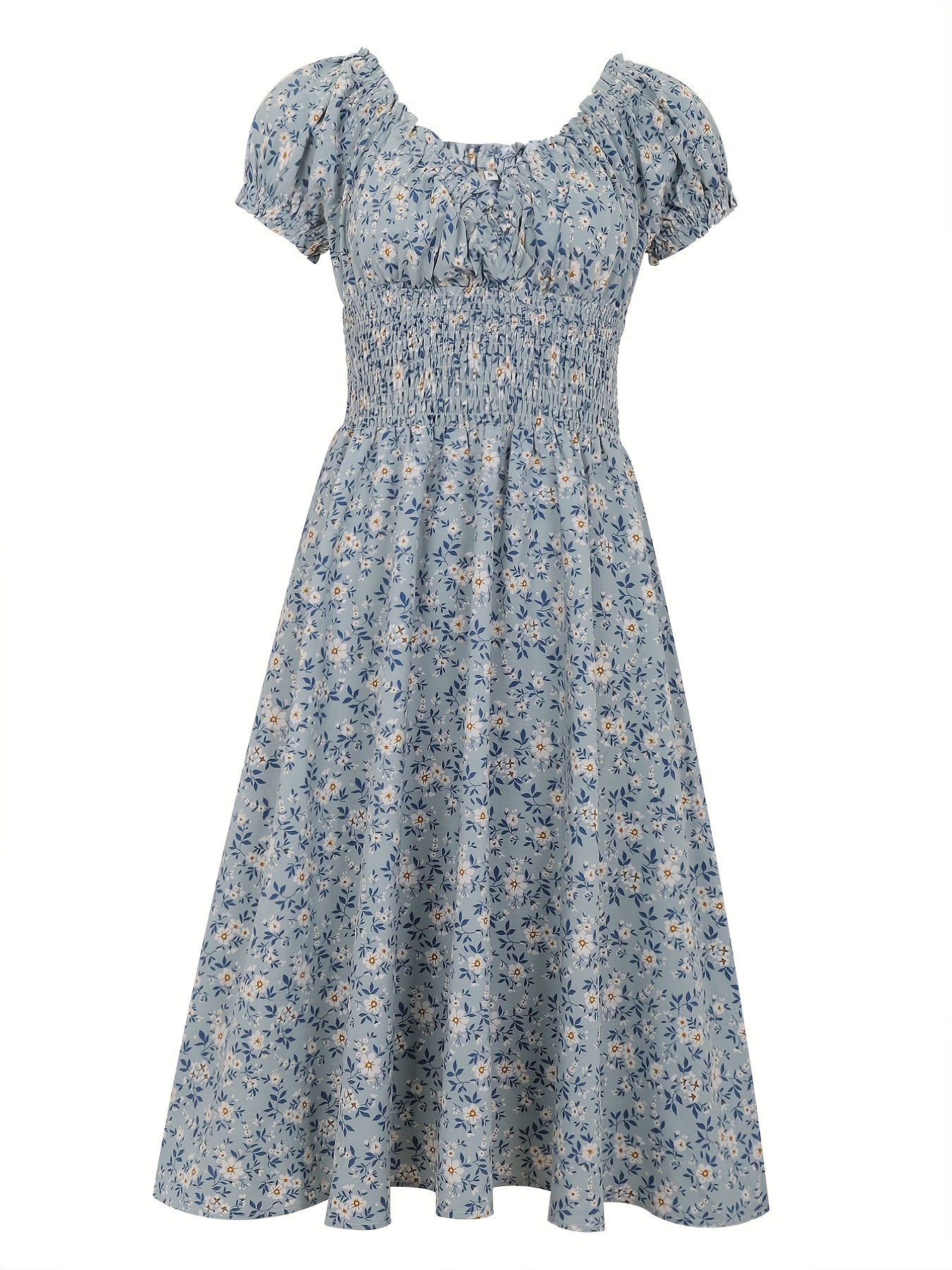 Elegant V-neck Ruched Floral Midi Dress