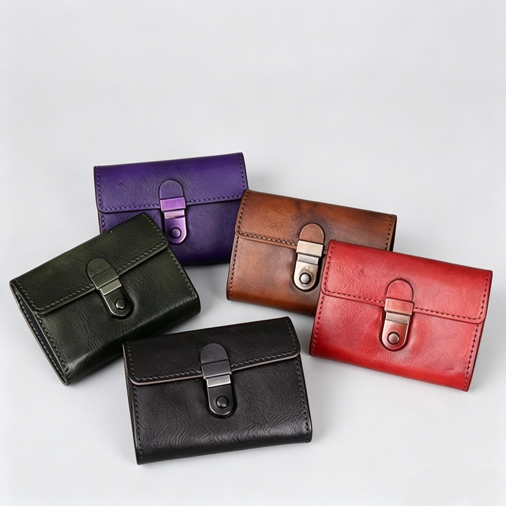 Small Leather Lockable Multi Slot Card Holder Wallet