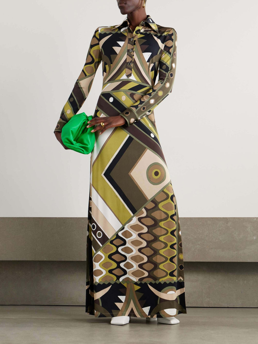 Vintage Statement Abstract Print Long Sleeve Maxi Dress