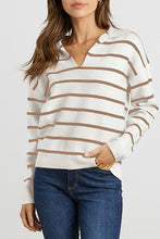 Load image into Gallery viewer, Striped Long Sleeve Polo V Neck Pullover Sweater
