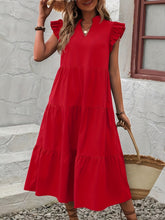 Load image into Gallery viewer, Elegant V-Neck Flutter Sleeves Tiered Swing Midi Dress
