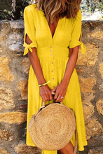 Load image into Gallery viewer, Casual Elegant Buckle Knotted V Neck Buttons Down Midi Dress

