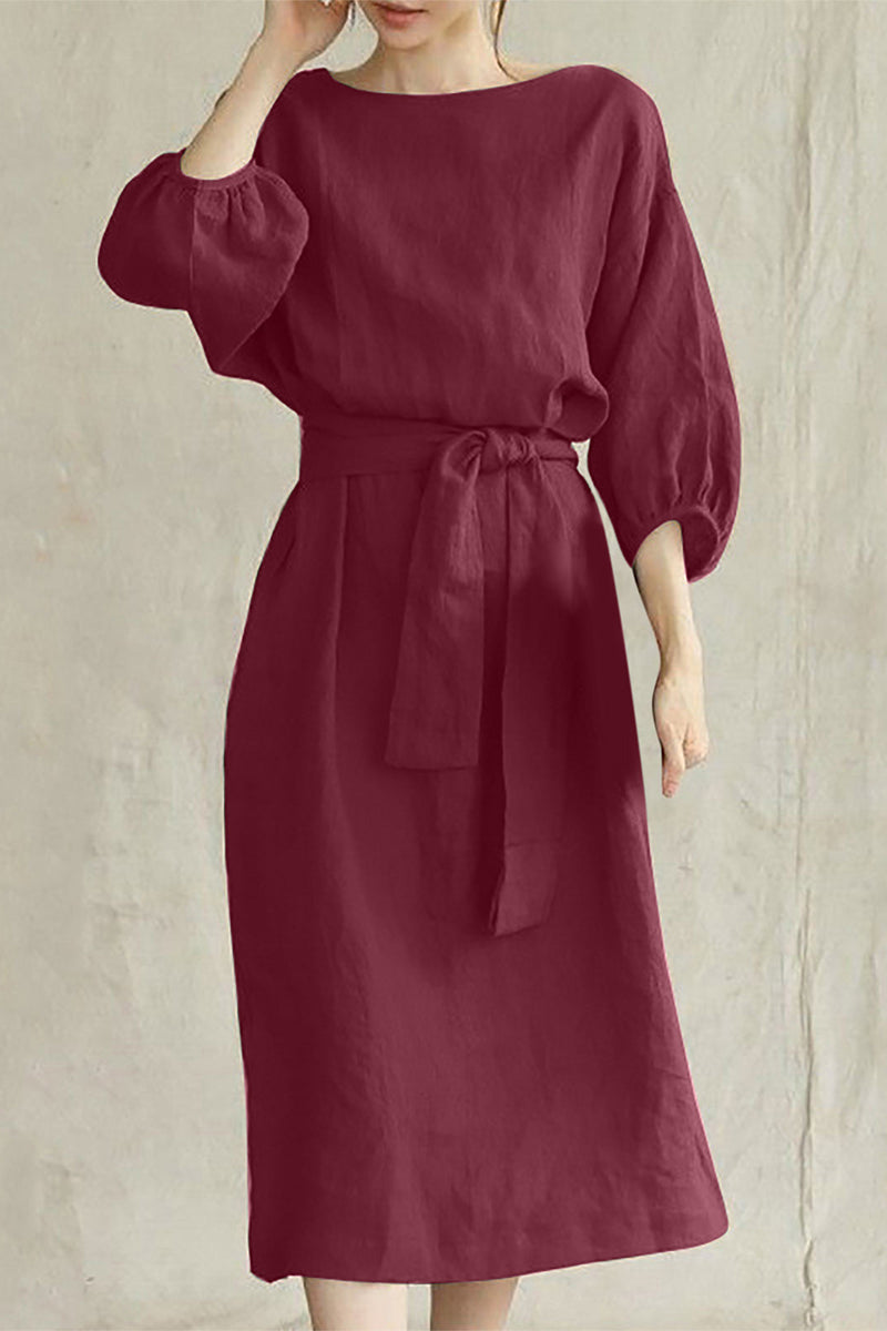 Casual Daily Roun Neck 3/4 Sleeves Midi Dress