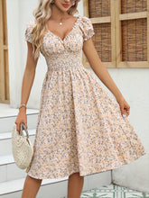 Load image into Gallery viewer, Elegant V-neck Ruched Floral Midi Dress
