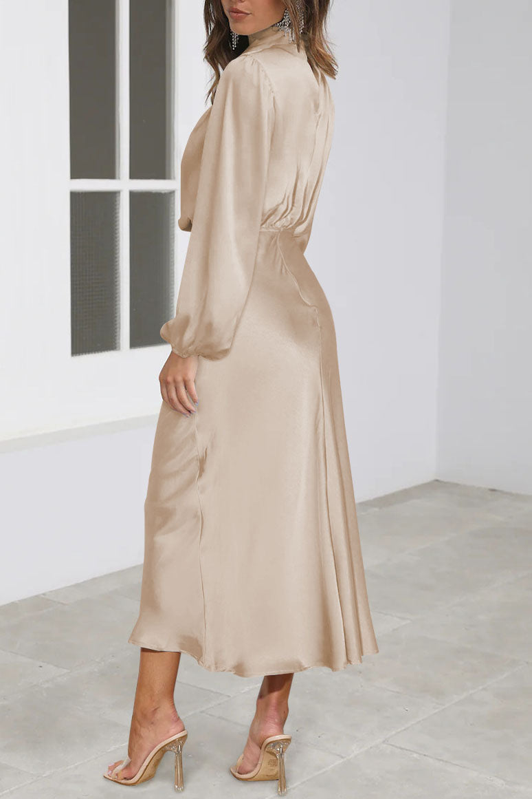 Chic Satin Long Sleeve Midi Party Dress