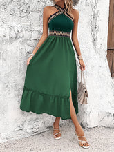 Load image into Gallery viewer, Embroidered Sleeveless Loose Halter-Neck Split Side Midi Dress
