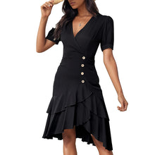 Load image into Gallery viewer, Casual Black Irregular Buttons Ruffles Mini Dress
