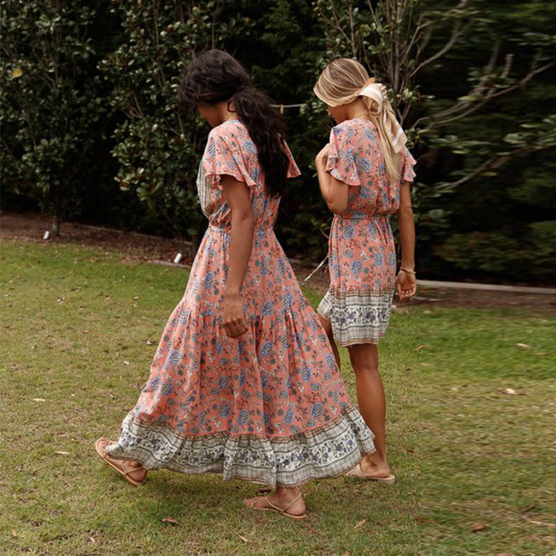 Pink Print Tiered Maxi Dress