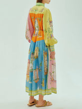 Load image into Gallery viewer, Unique Garden Print Button-Down Long Sleeve Midi Dress
