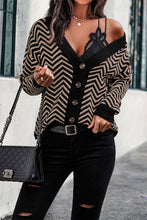 Load image into Gallery viewer, Long Sleeve V Neck Open Front Striped Knit Cardigan Sweaters
