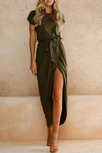 Load image into Gallery viewer, Casual Round Neck Irregular Ruched Slit Front Midi Dress
