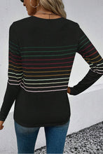 Load image into Gallery viewer, Black Striped Round Neck Long Sleeve Sweater
