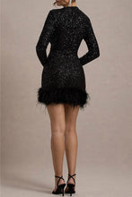 Load image into Gallery viewer, Sexy Party Sequins Feather Round Neck Mini Evening Dress
