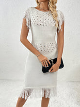 Load image into Gallery viewer, Boho Hollow Out Tassel Round Neck Knit Mini Dress
