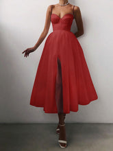 Load image into Gallery viewer, French Vintage Sweatheart Spaghetti Straps Split Side Mesh Midi Dress
