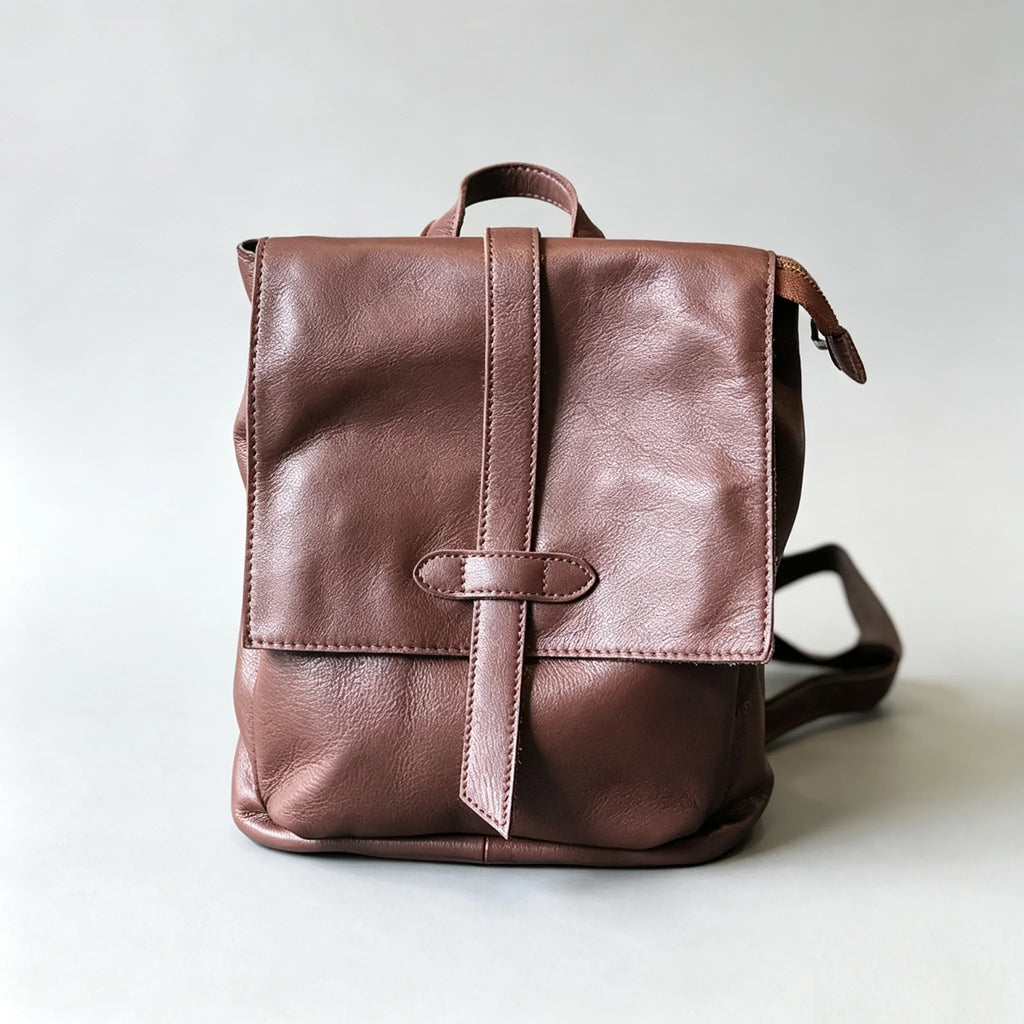 Soft Lightweight Daily Purse Flap Leather Rucksack Backpack