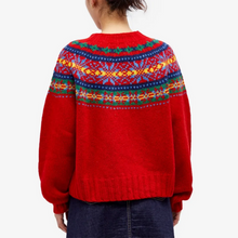 Load image into Gallery viewer, Red Jacquard Loose Pullover Crew Neck Sweater
