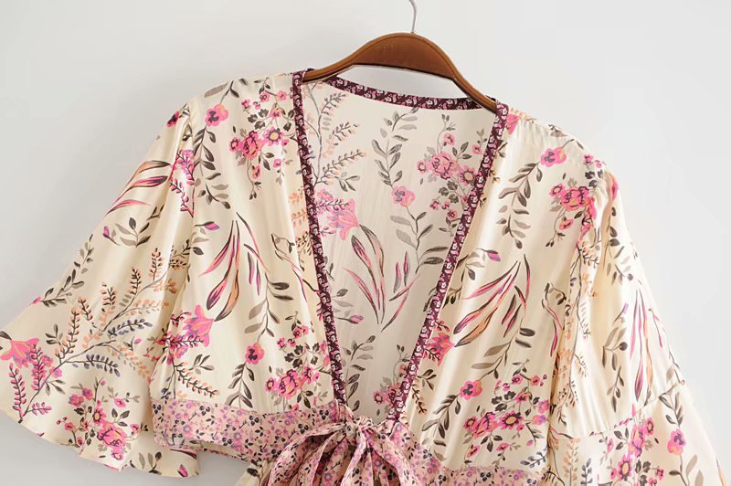 Boho Beige Floral Print High Low Dress