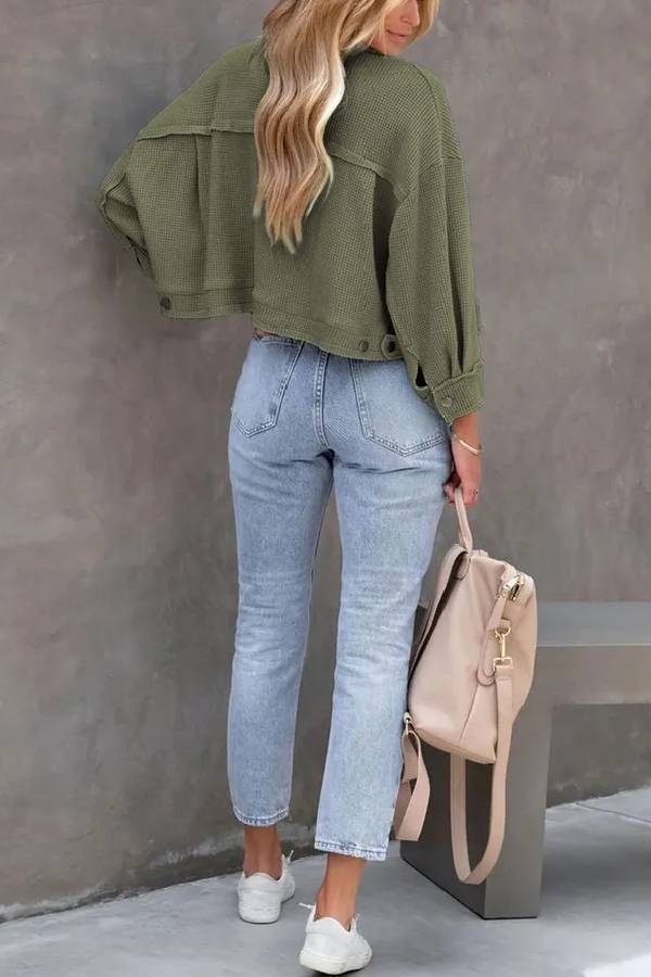 Classic Waffle Cardigan Short Top Jacket