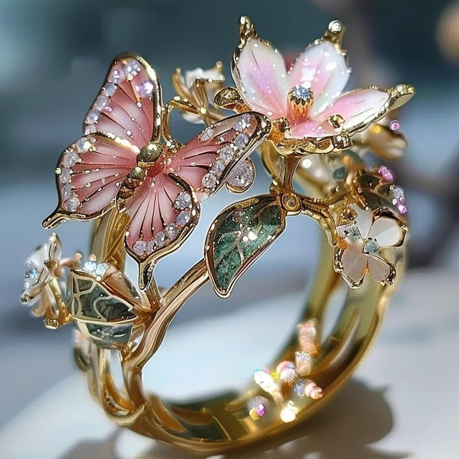 Spring Coming Butterfly Flower Ring