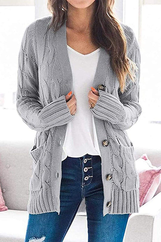 Casual Knitted Solid Color Button Down Chunky Outwear Cardigan
