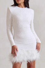 Load image into Gallery viewer, Sexy Party Sequins Feather Round Neck Mini Evening Dress
