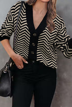 Load image into Gallery viewer, Long Sleeve V Neck Open Front Striped Knit Cardigan Sweaters
