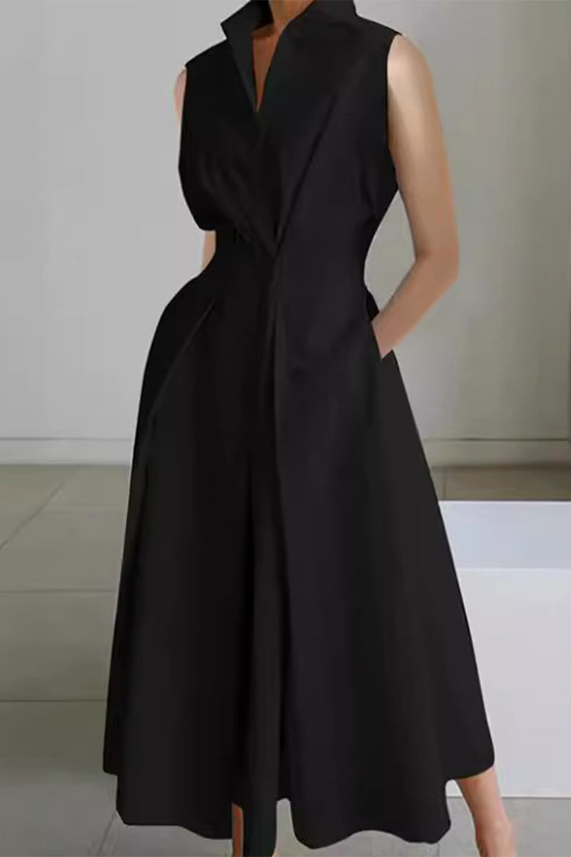 Casual V Neck Shirt Pockets Dress