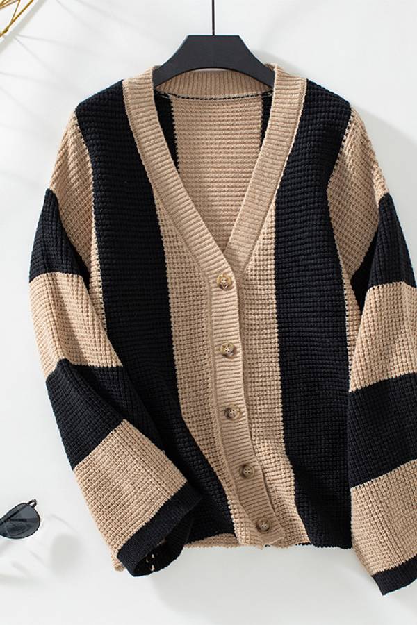 Contrast Striped Casual Loose Women's Knitted Cardigan