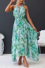 Load image into Gallery viewer, Halter Sleeveless Printed Pleated Midi Dress
