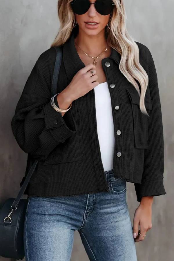 Classic Waffle Cardigan Short Top Jacket