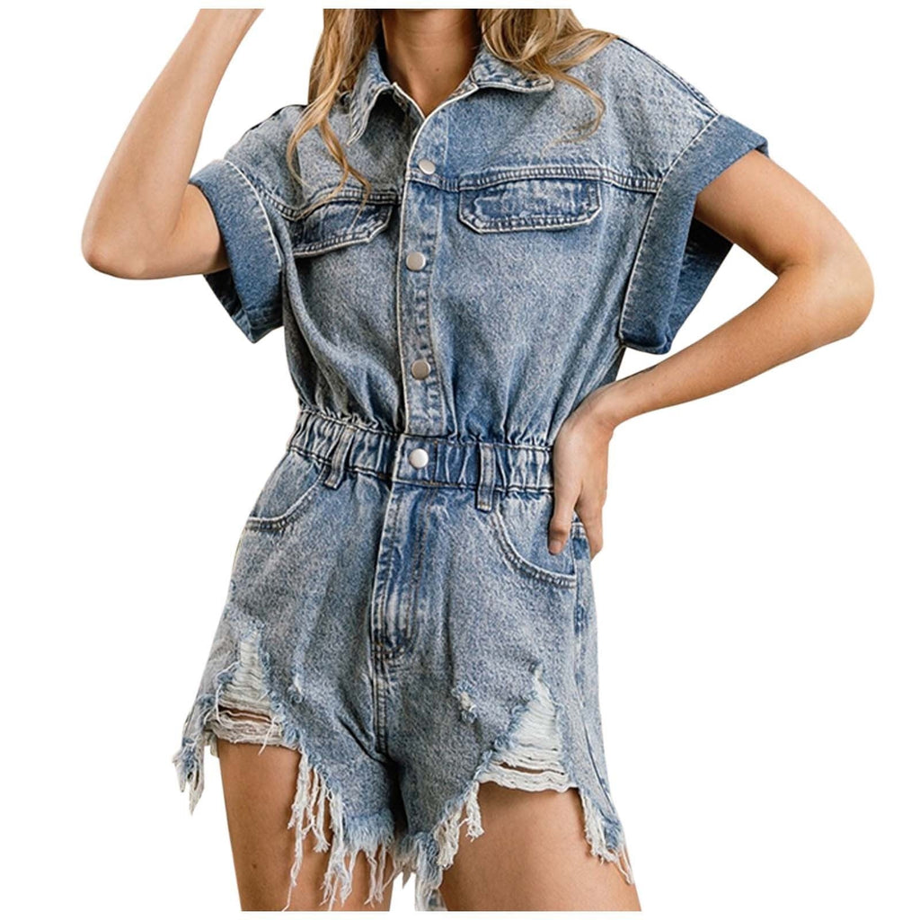 Casual Denim Button Down Romper