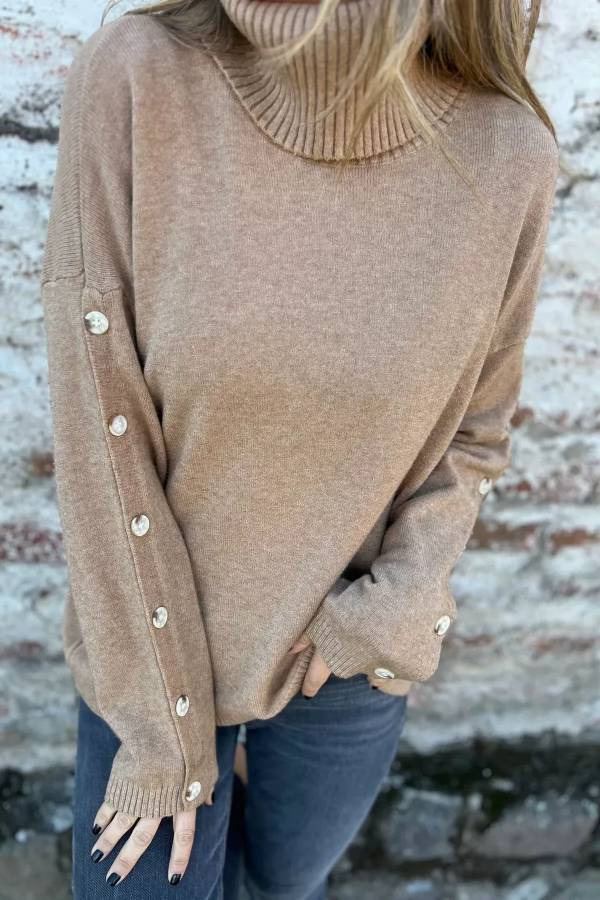 Casual Turtleneck Buttons Sweater