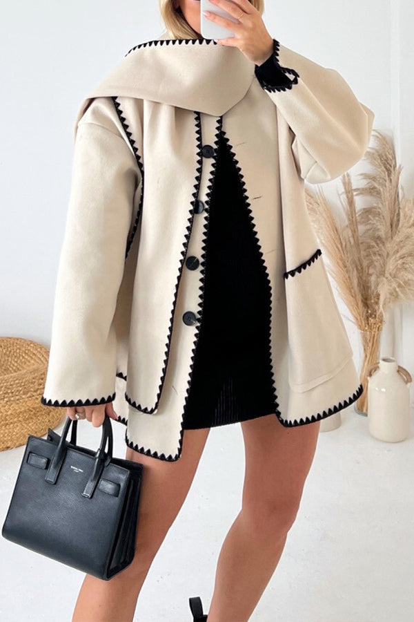 Color Block Pockets Long Sleeves Coat