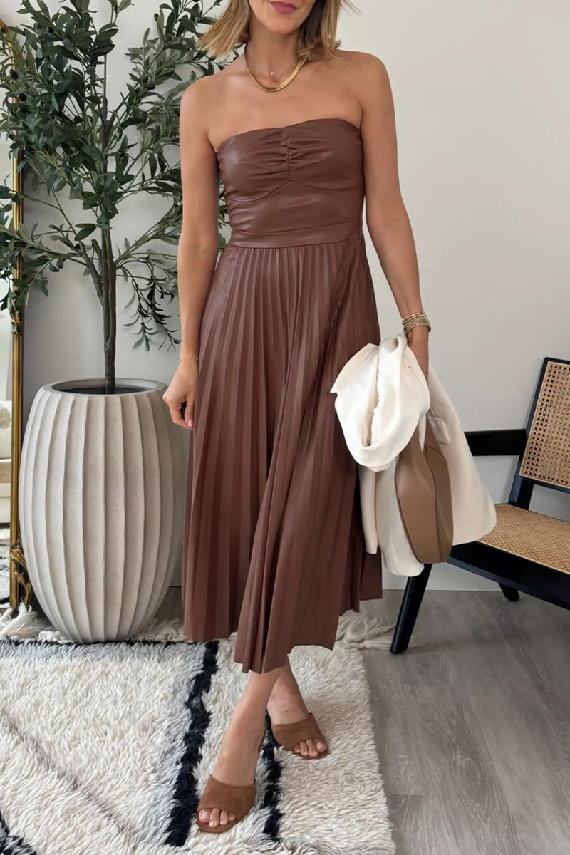 Sexy Strapless Pleated Mid Dress