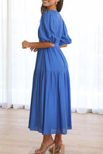 Load image into Gallery viewer, Sweet Elegant V Neck Puff Short Sleeves Tiered Midi Dress

