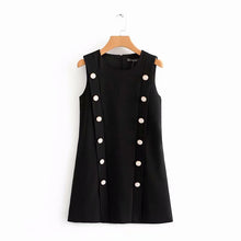Load image into Gallery viewer, Simple Round Neck Sleeves Buttons Mini Dress
