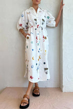 Load image into Gallery viewer, Casual Letter Print Digital Pocket Turndown Collar Shirt Midi Dress
