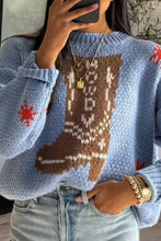 Load image into Gallery viewer, Christmas Boot Pattern Round Neck Dropped Shoulder Sweater
