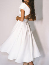 Load image into Gallery viewer, White V-neck Empire Midi Dress
